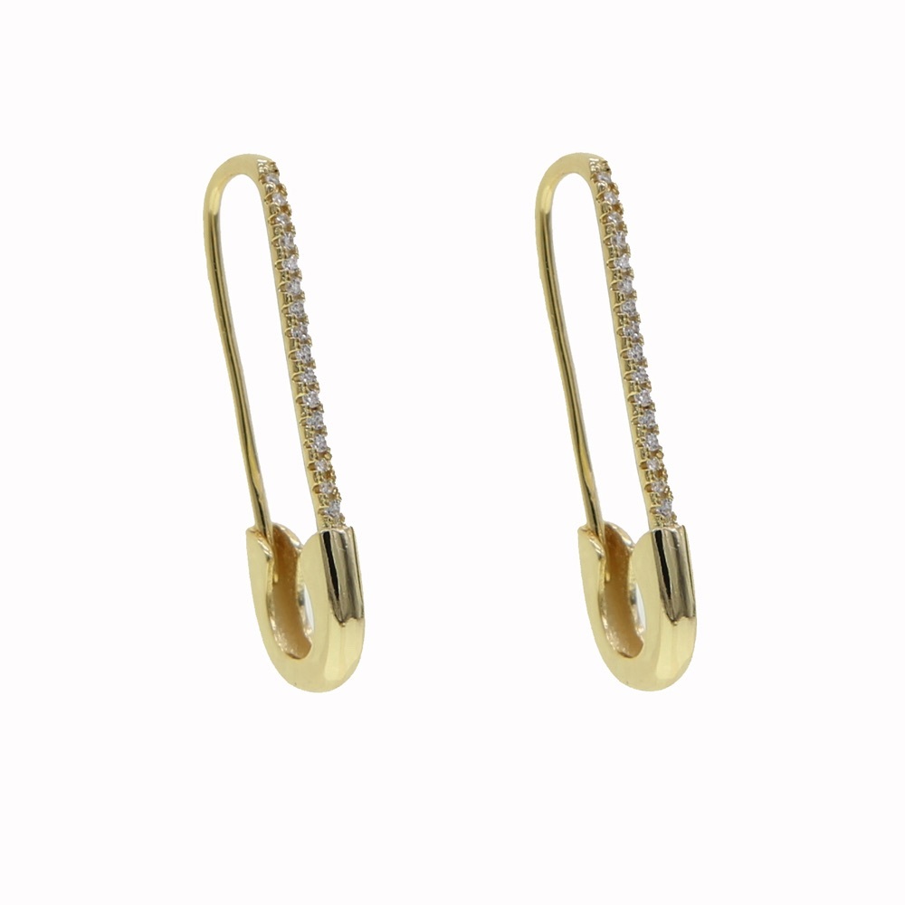 Trendy CZ safety pin threader earrings in silver and gold